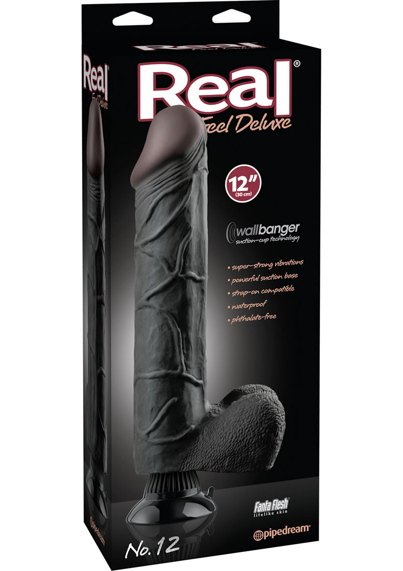 Real Feel Deluxe No 12 Wallbanger Vibrating Dildo Waterproof Black 12 Inch