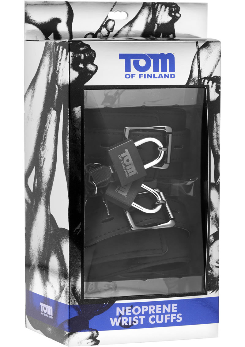 Tom Of Finland Neoprene Wrist Cuffs With Lock Black