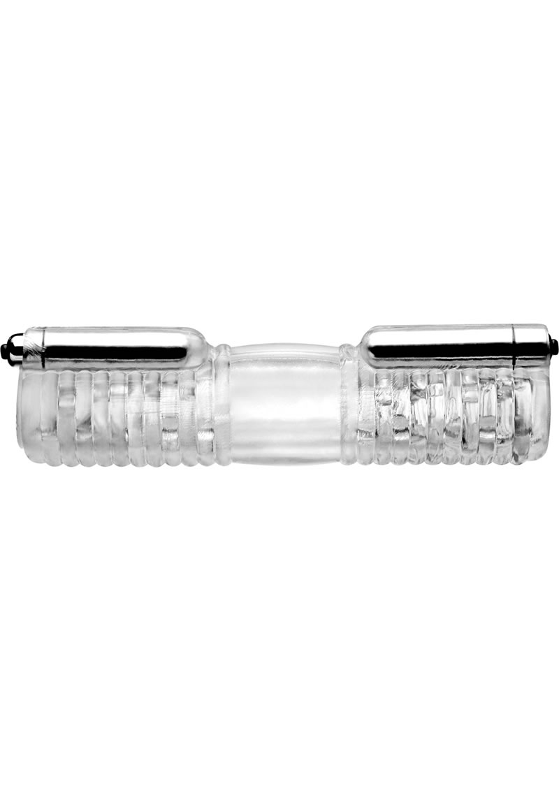 Tom Of Finland Head To Head Vibrating Sleeve Stroker Clear 10.5 Inch