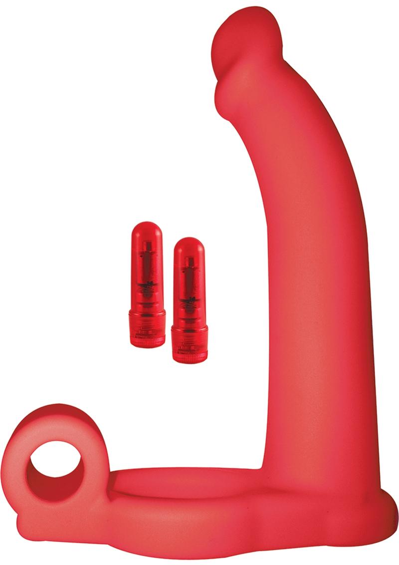 Double Penetrator Studmaker Silicone Cockring Red