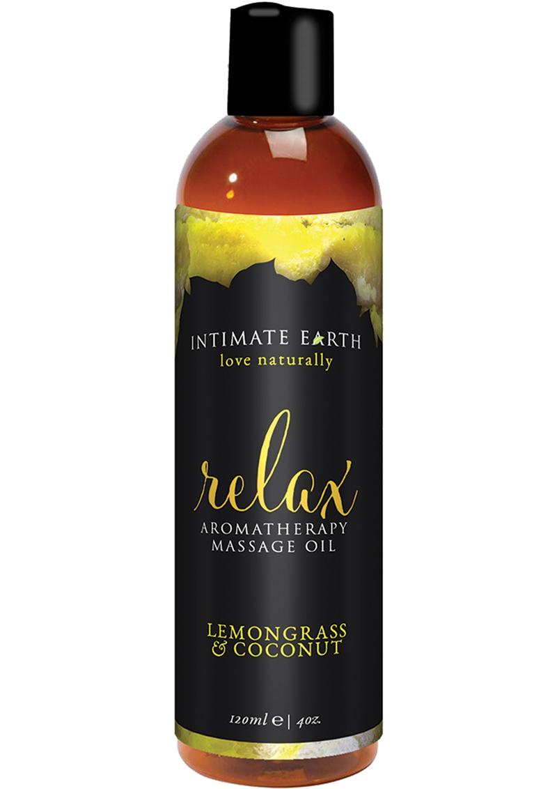 Intimate Earth Relax Aromatherapy Massage Oil Lemongrass and Coconut 4 Ounce