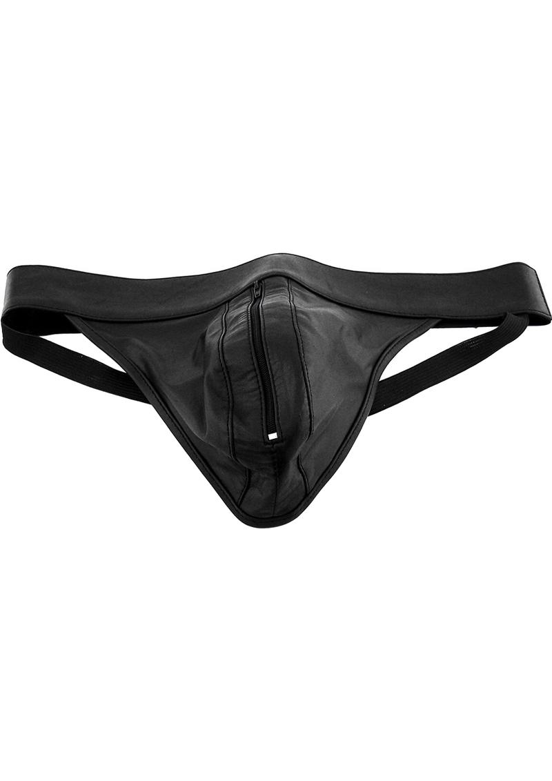 Rouge Leather Zip Jocks Black Large