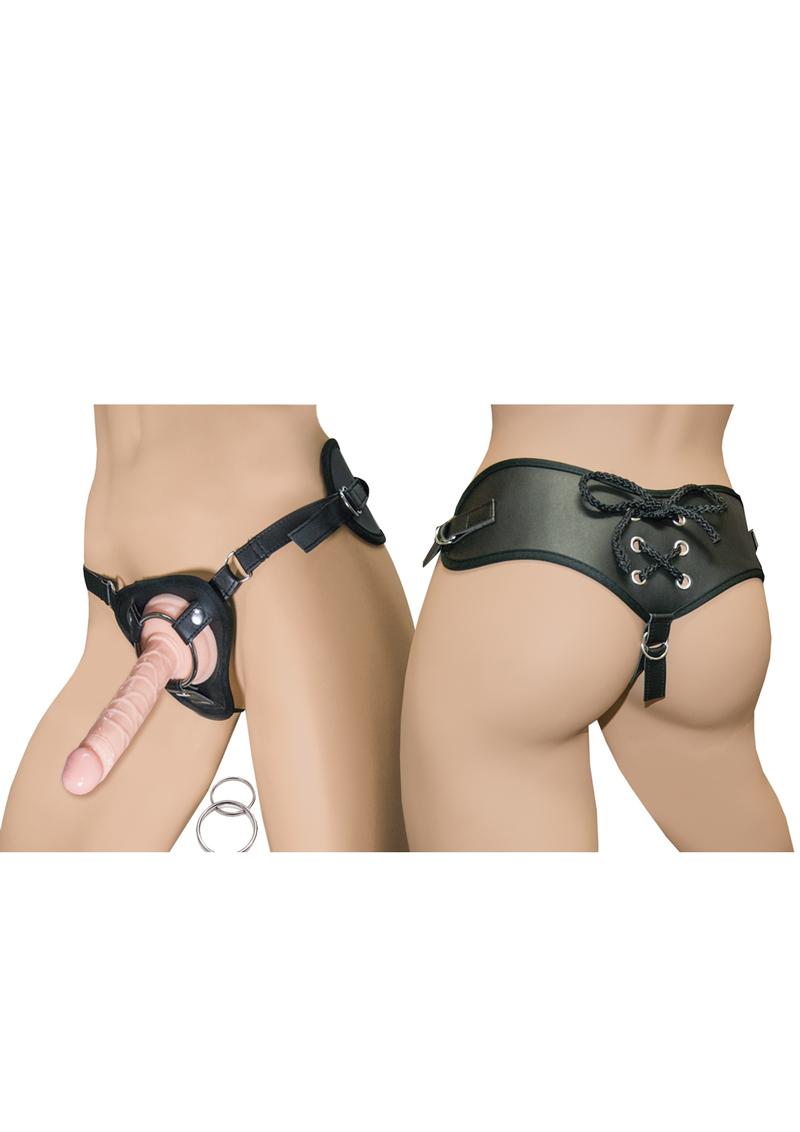 All American Whoppers Realskin Straight Dong and Universal Harness Waterproof Flesh 5 Inch