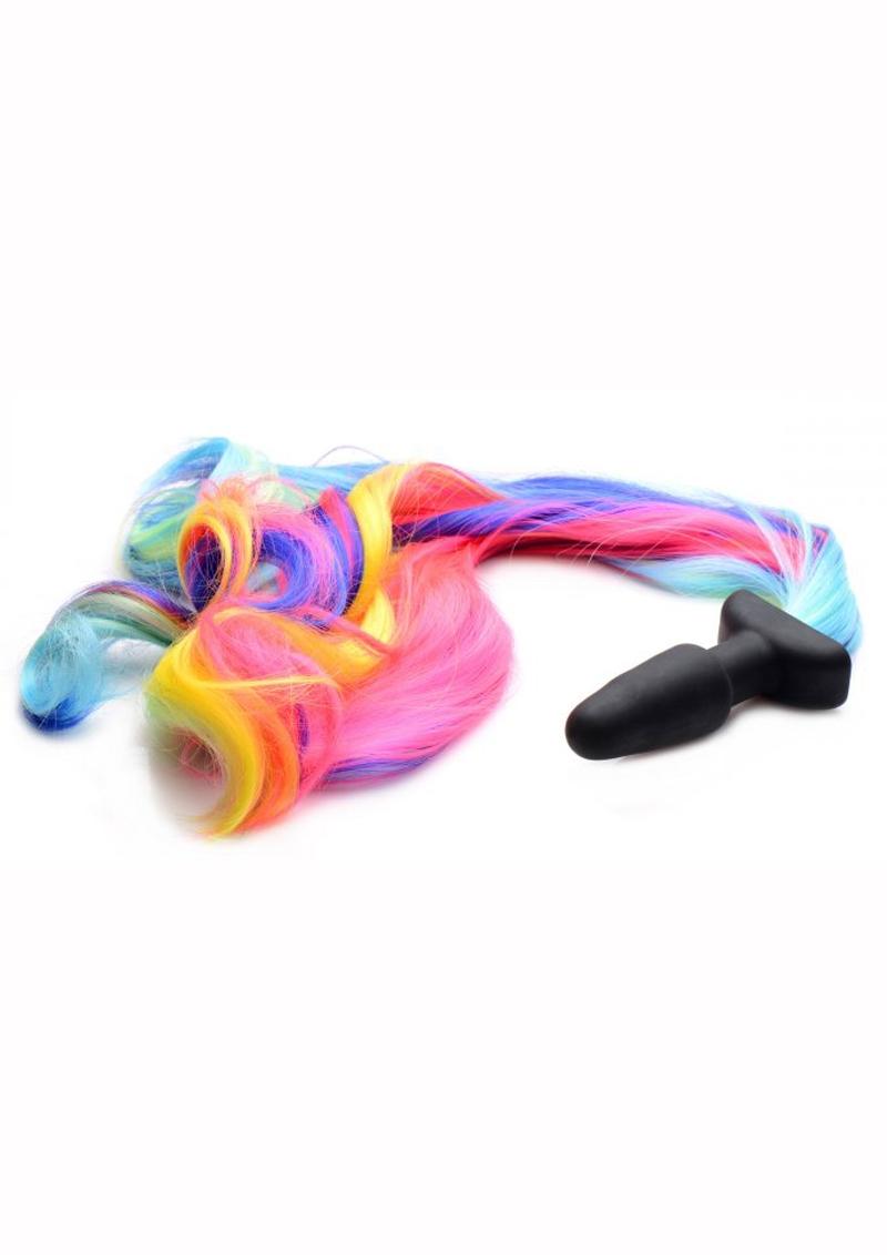 Tailz Pony Tail Anal Plug Silicone Rainbow 4.25 Inches