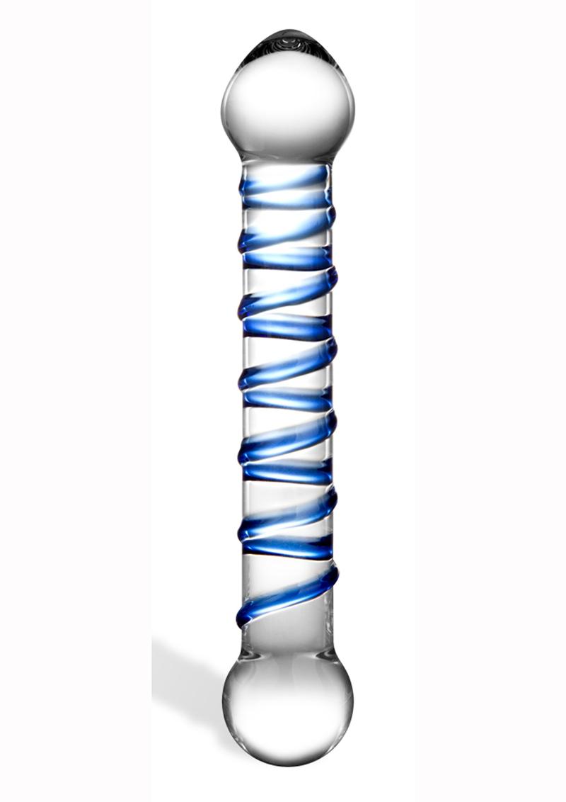 Glass Spiral Glass Dildo Clear and Blue 6.5 Inches