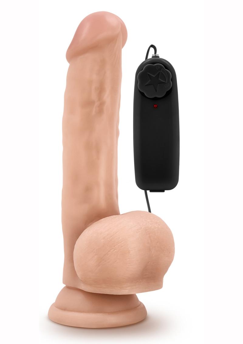 Dr Skin Dr James Dildo With Balls 8.75in Vibrating With Wired Remote - Vanilla