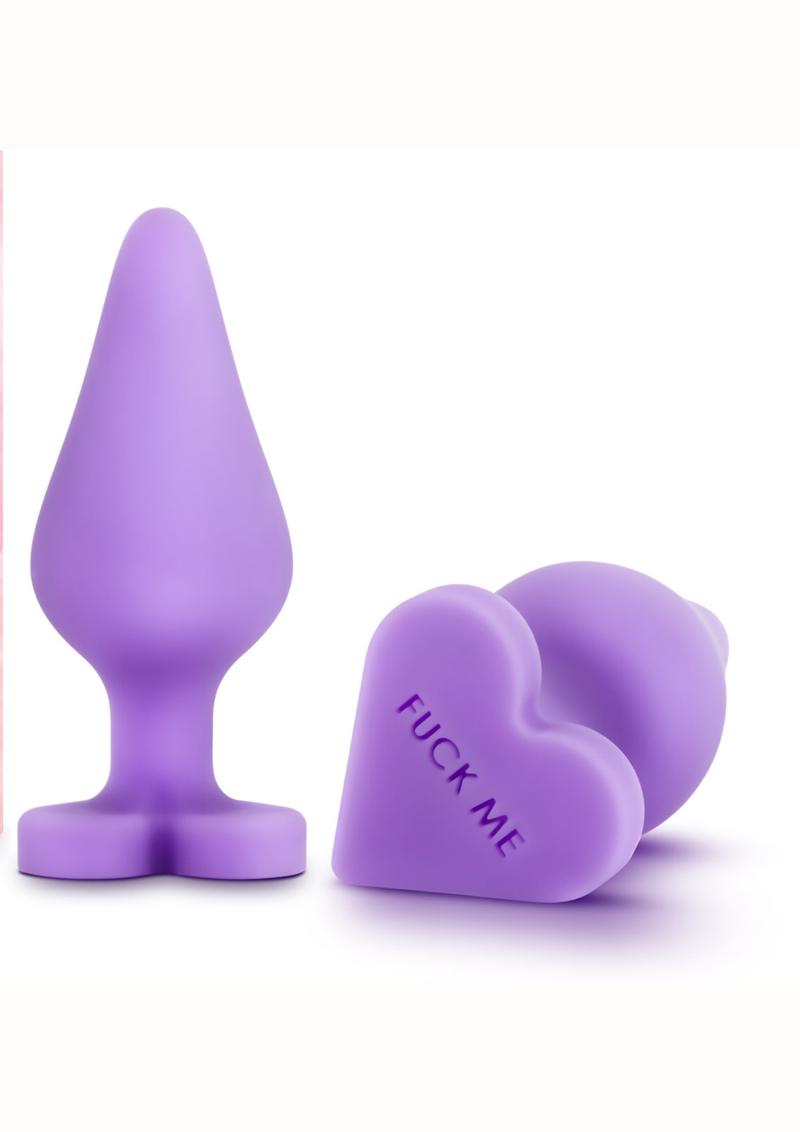 Play With Me Naughtier Candy Hearts Fuck Me Anal Plug Silicone - Purple