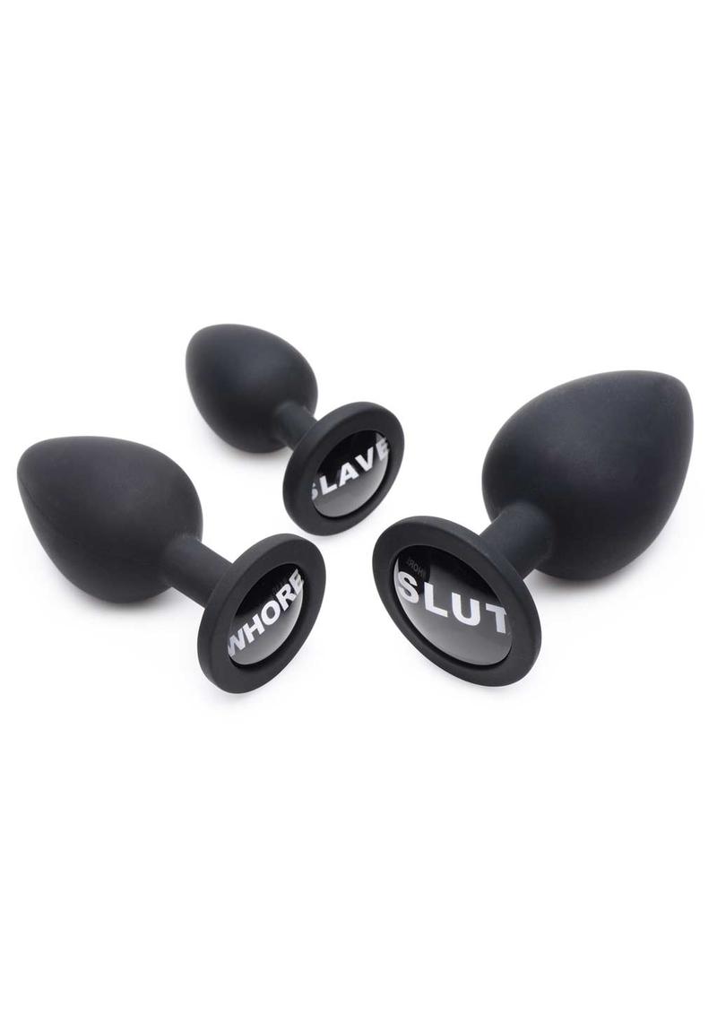 Master Series Dirty Words 3pc Anal Plug Set Silicone Black