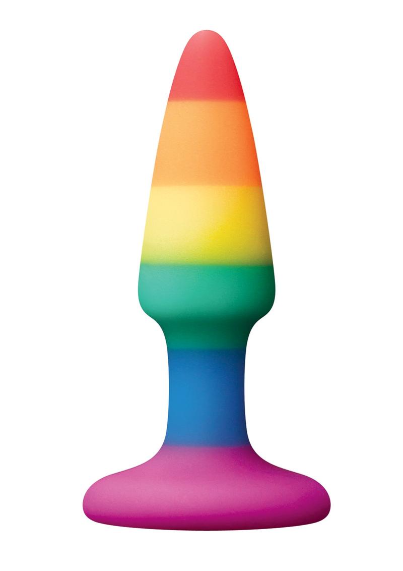 Colours Pleasure Plug Silicone Mini Non-Vibrating With Suction Anal Plug Pride Edition Multi Color 3.5 Inches