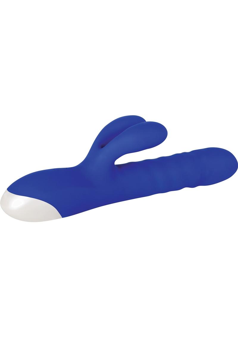 Grand Slam Silicone USB Rechargeable Vibrator With Clitoral Stimulator Waterproof Blue 10 Inches