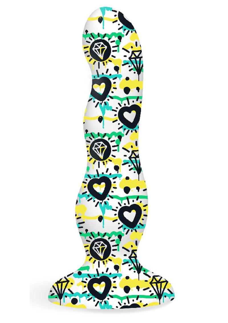 Collage Diamonds and Hearts Curvy Dildo