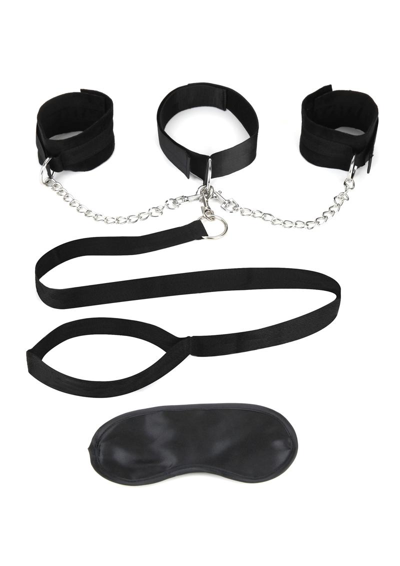 Lux Fetish Collar And Cuff and Leash Set With Removable Cuffs and Leash