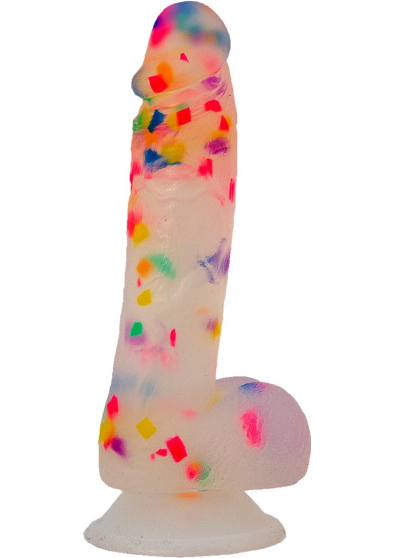 Addiction Party Marty Silicone Realistic Dong With Balls Multi Colored 7.5 Inches