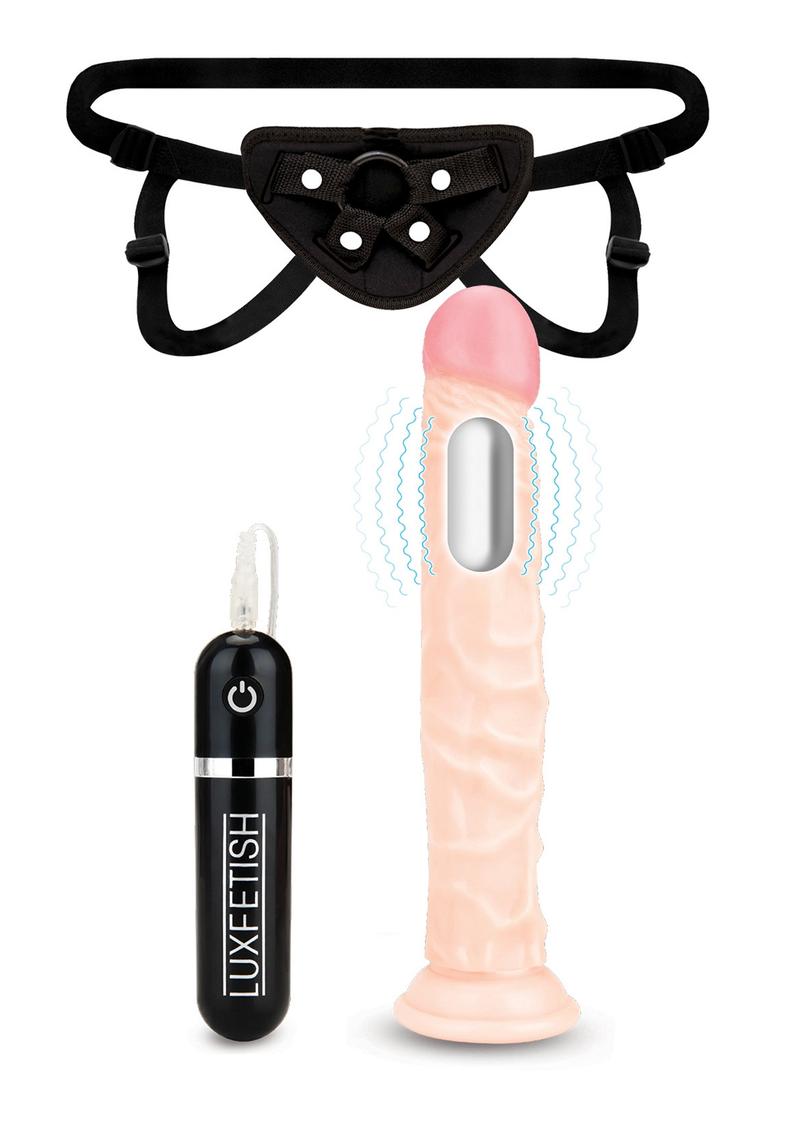 Lux Fetish Realistic Vibe Dildo With Harness Remote Control 9.5 Inches Flesh