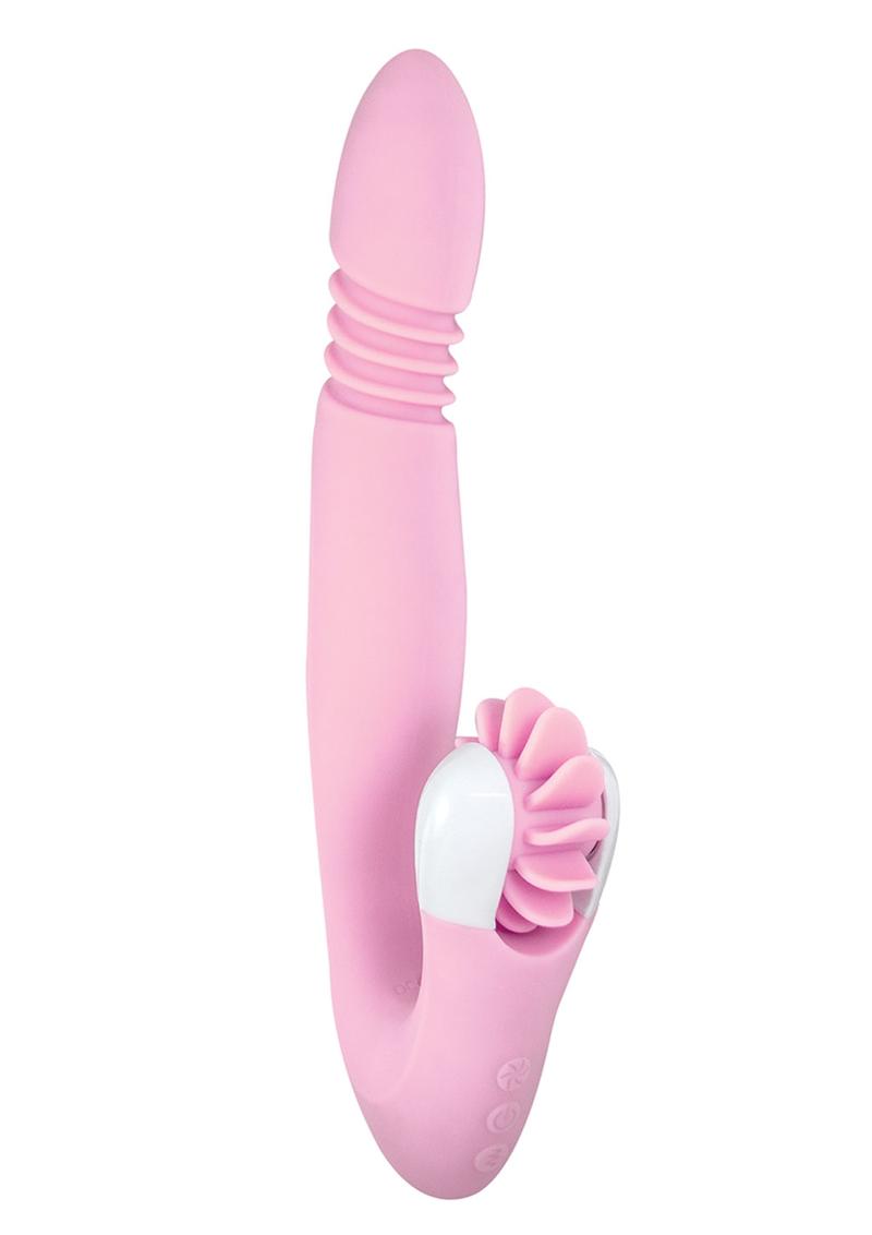 Devine Vibes Orgasm Wheel and Stroker USB Rechargeable Silicone Dual Vibe Waterproof Pink 9.5 Inches