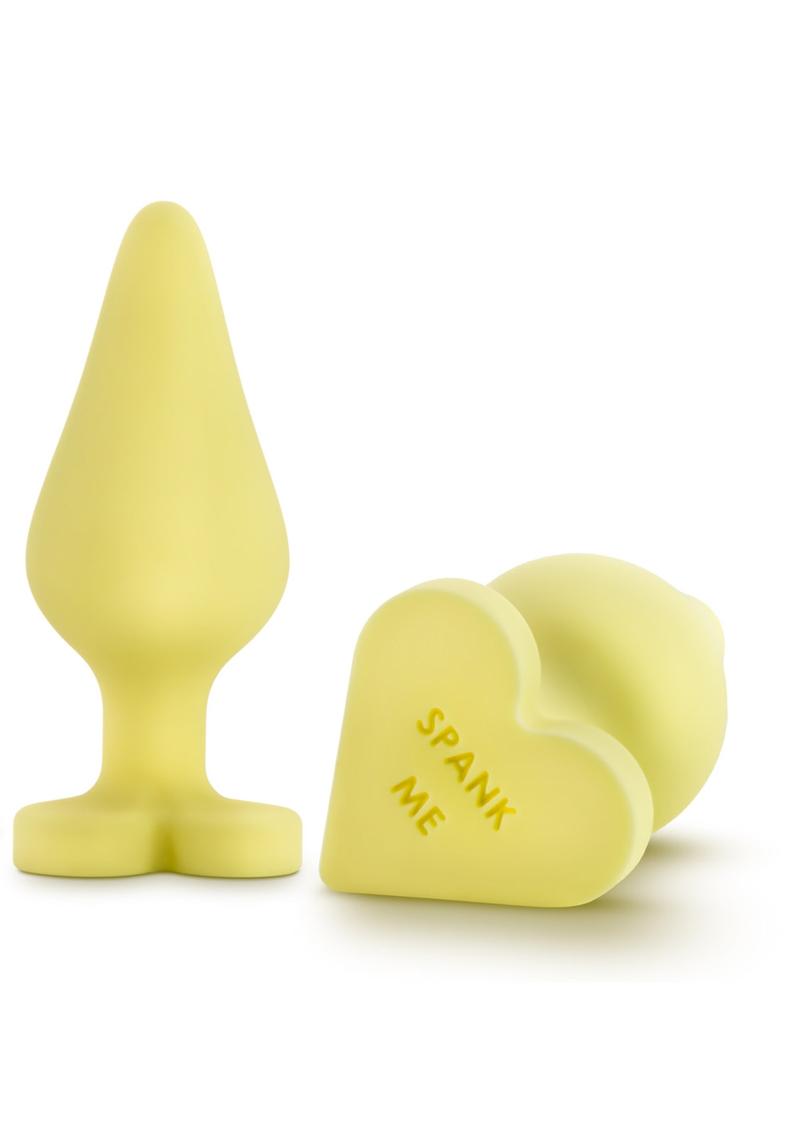 Play With Me Naughty Candy Hearts Silicone Anal Plug Yellow 3.5 Inch