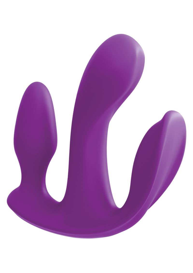 Threesome Total Ecstasy Silicone Vibrator Multi Function  USB Rechargeable  Wireless Remote Splashproof  Purple