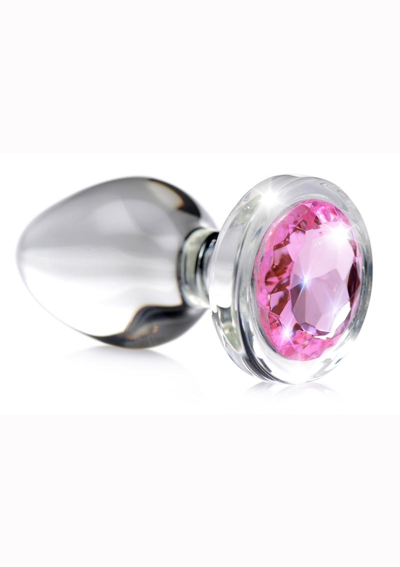 Booty Sparks Pink Gem Glass Anal Plug - Medium - Pink