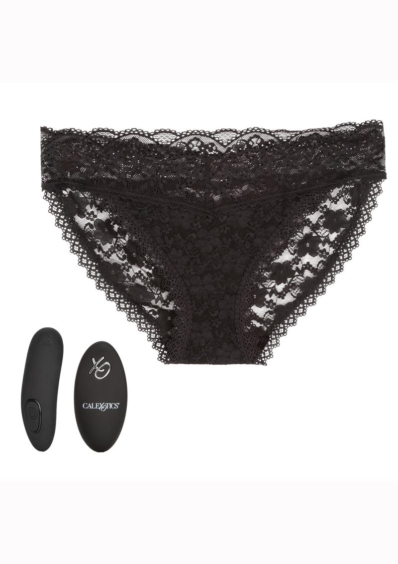 Remote Control Silicone Rechargeable Lace Panty Set (3 Pieces) - L/XL - Black