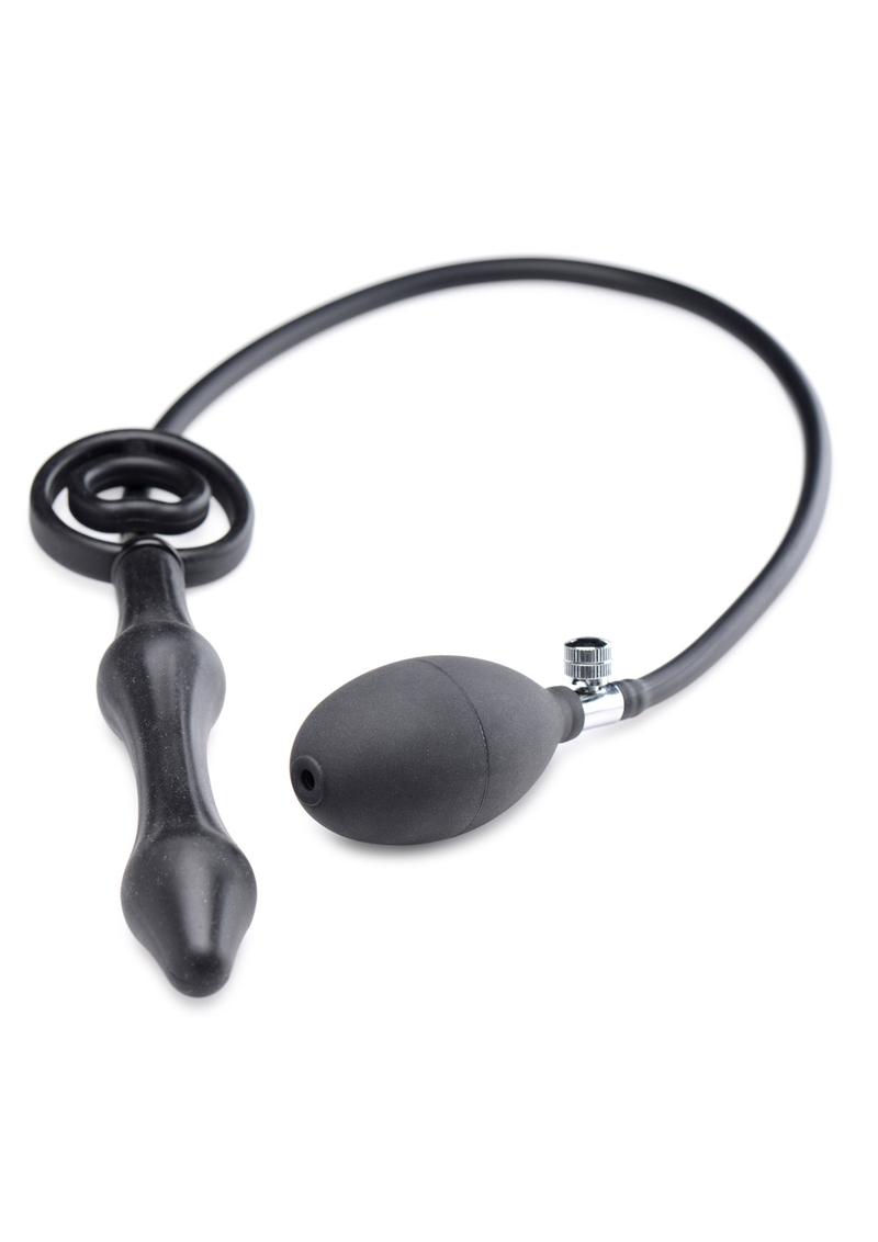 Master Series Devil`s Rattle Inflatable Silicone Plug With Cock Ring - Black