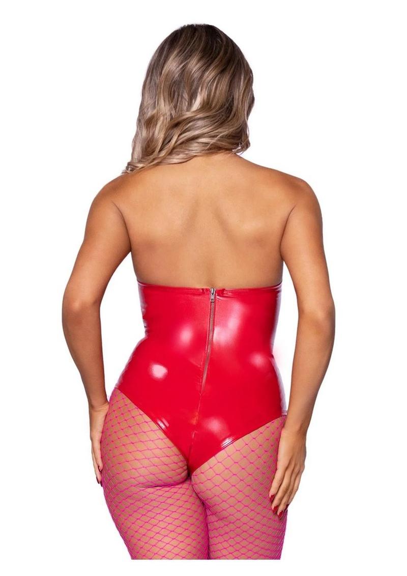 Leg Avenue Vinyl Boned Bodysuit - Large - Red