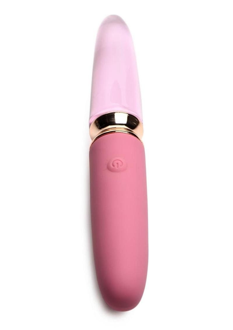 Prisms Vibra-Glass 10X Rose Dual End Rechargeable Silicone/Glass Vibrating Dildo - Pink