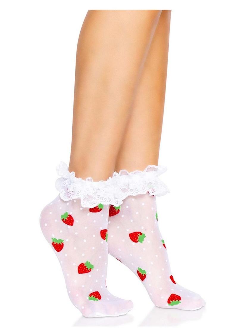 Leg Avenue Strawberry Polka Dot Ruffle Top Anklets - O/S - White/Red