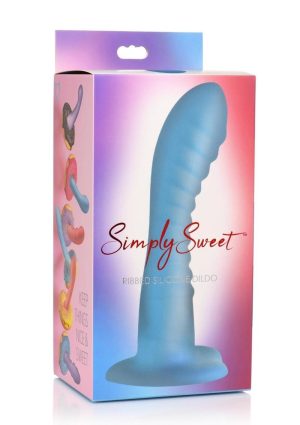 Simply Sweet Ribbed Silicone Dildo - Blue