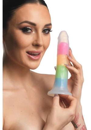 Lollicock Glow in the Dark Rainbow Silicone Dildo 7in