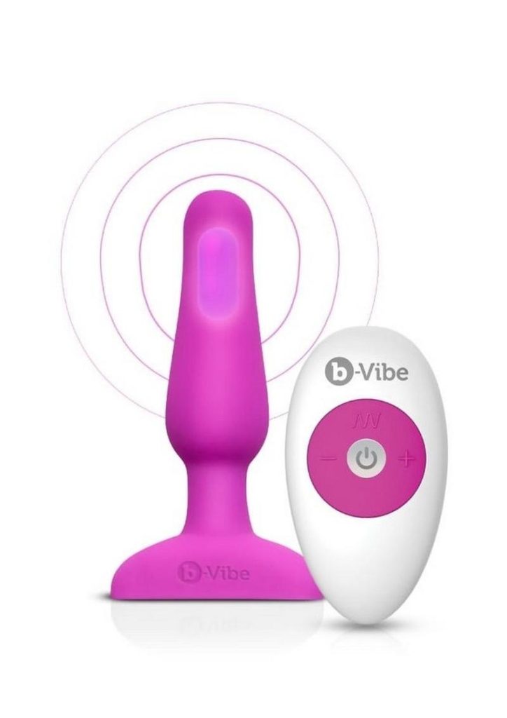 B-Vibe Novice Plug Rechargeable Silicone Anal Plug with Remote Control - Fuchsia