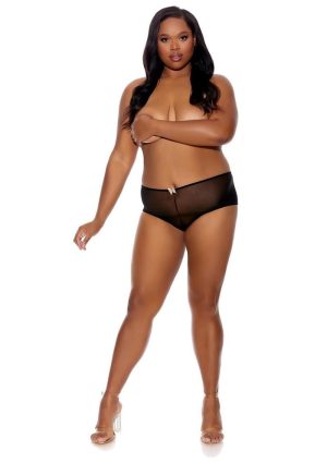 Barely Bare Split Lace Boy Shorts - Plus Size - Black