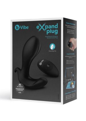 B-Vibe Expanding Plug Rechargeable Silicone with Remote Anal Plug - Black