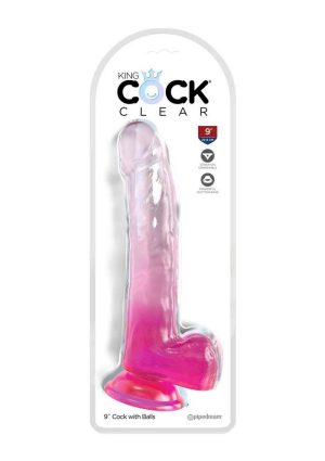 King Cock Clear Dildo with Balls 9in - Pink