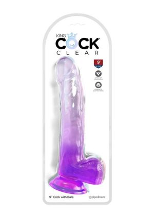 King Cock Clear Dildo with Balls 9in - Purple