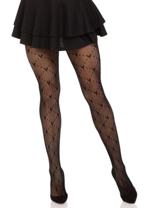 Leg Avenue Love Struck Heart Net Tights - O/S - Black