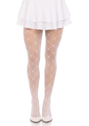 Leg Avenue Love Struck Heart Net Tights - O/S - White