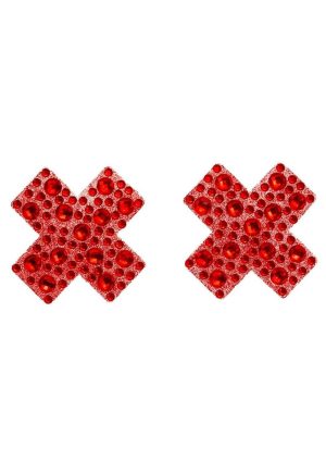 Leg Avenue X Factor Adhesive Nipple Jewel Stickers - O/S - Red