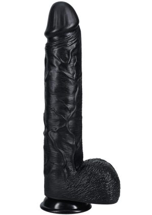 RealRock Ultra Realistic Skin Extra Large Straight Dildo with Balls and Suction Cup 14in - Chocolate