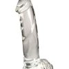 Pleasure Crystals Glass Dildo with Balls 7.1in - Clear