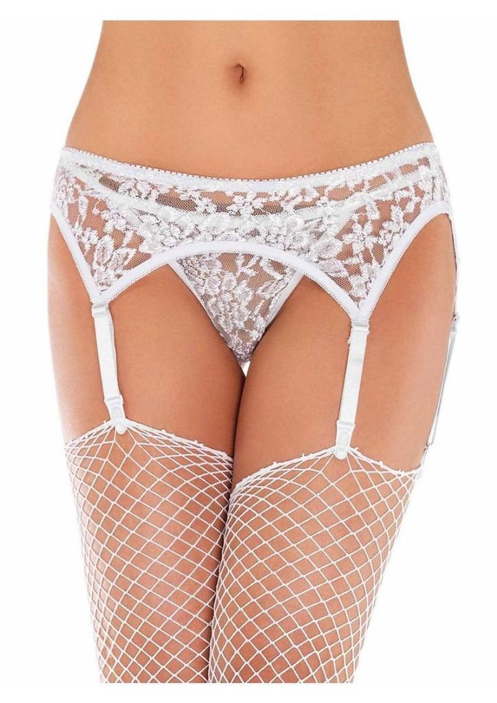 Leg Avenue Lace Garter Belt with Thong 2pc - Plus Size - White