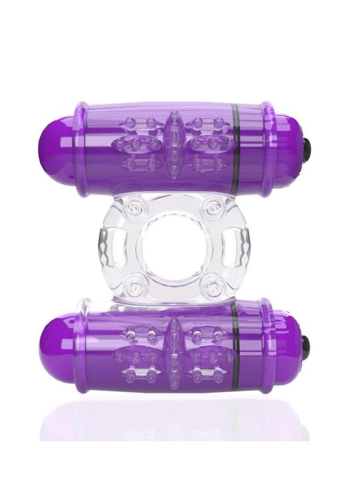 4B Double Wammy Silicone Rechargeable Dual Vibrating Couples Cock Ring - Grape