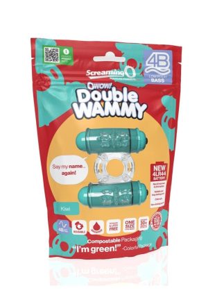 4B Double Wammy Silicone Rechargeable Dual Vibrating Couples Cock Ring - Kiwi