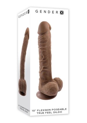 Gender X Flexskin Poseable True Feel Dildo 10in - Chocolate