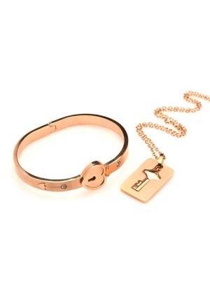 Master Series Cuffed Locking Bracelet and Key Necklace - Rose Gold