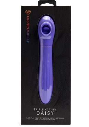 Nu Sensuelle Daisy Rechargeable Silicone Triple Action Thrusting Tongue Suction Vibrator - Ultra Violet