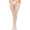 Leg Avenue Fishnet Suspender Hose with Scalloped Trim - O/S - White