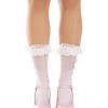 Leg Avenue Lace Ruffle Nylon Anklet with Mini Bow and Heart Accents - O/S - White