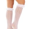 Leg Avenue Sweetheart Knit Knee Highs with Lace Ruffle Cuff - O/S - White