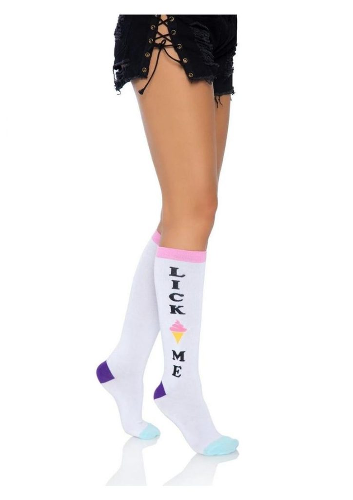 Leg Avenue Lick Me Knee Socks - O/S - Multicolor