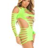 Leg Avenue Opaque Shredded Cut-Out Mini Dress - O/S - Neon Green